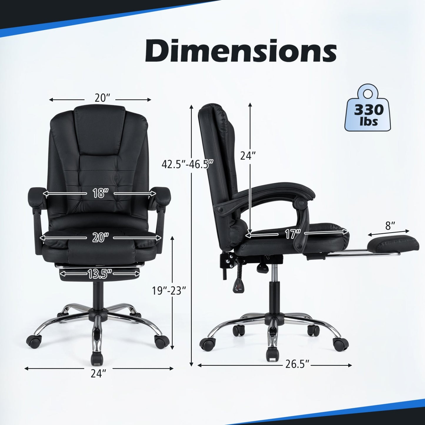 Massage Office Chair with Footrest & Reclining Backrest