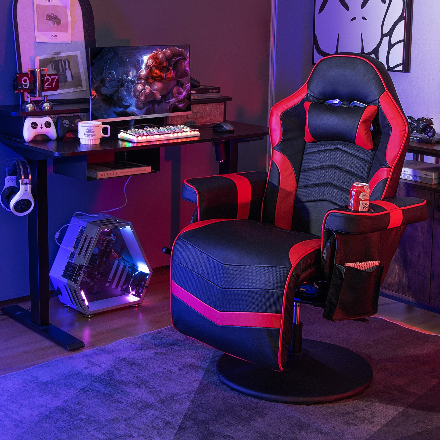 Gaming Recliner Chair with Massage and Adjustable Height