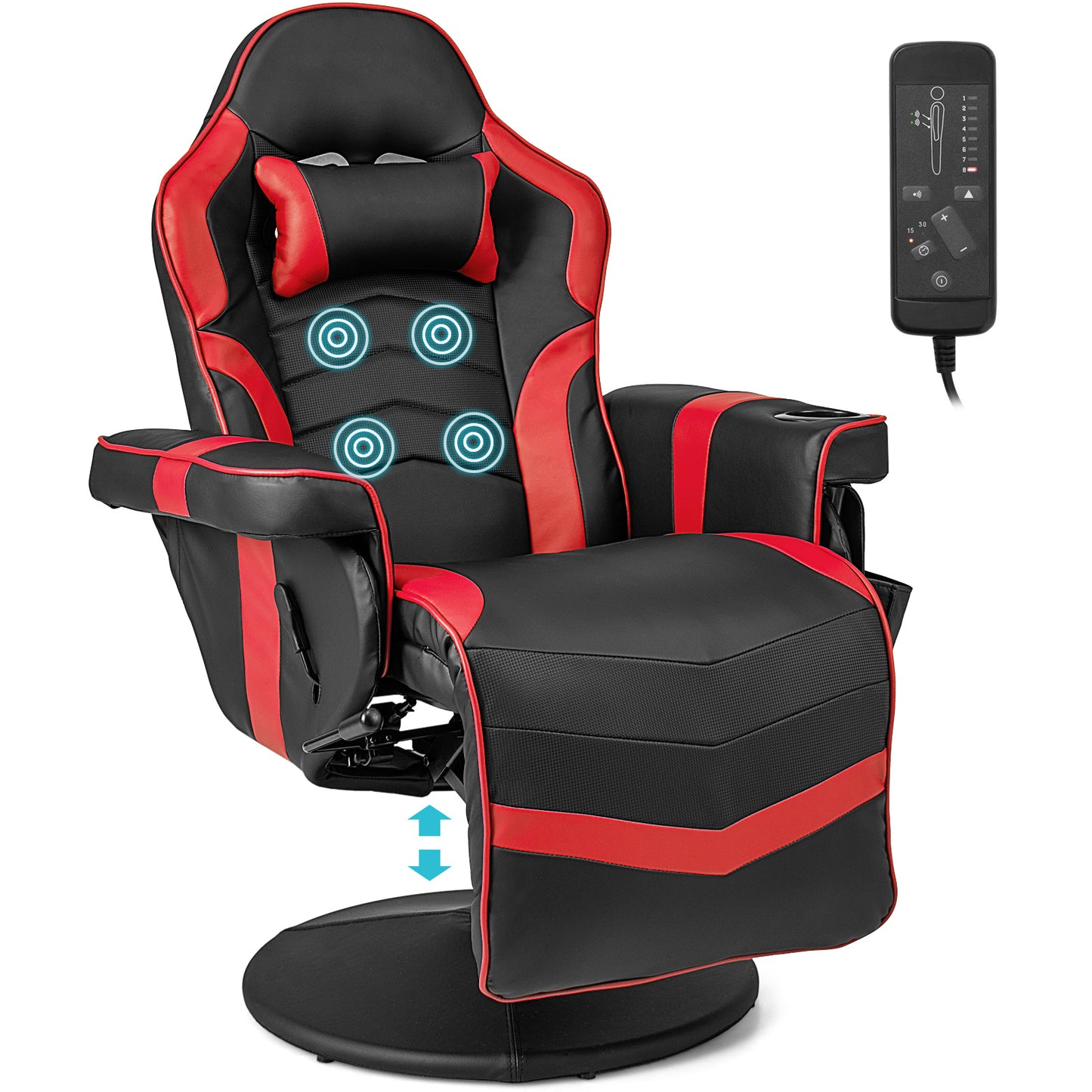 Gaming Recliner Chair with Massage and Adjustable Height