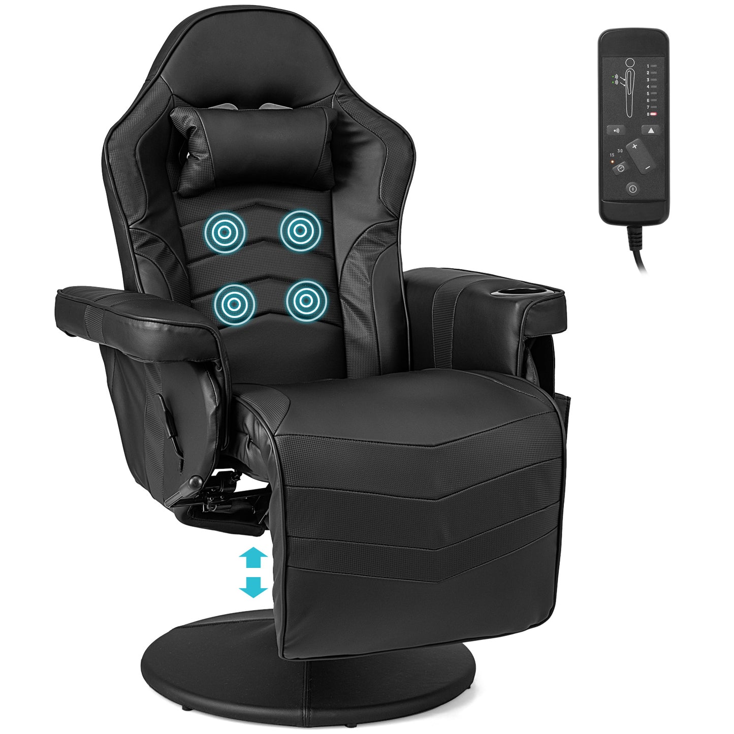Gaming Recliner Chair with Massage and Adjustable Height