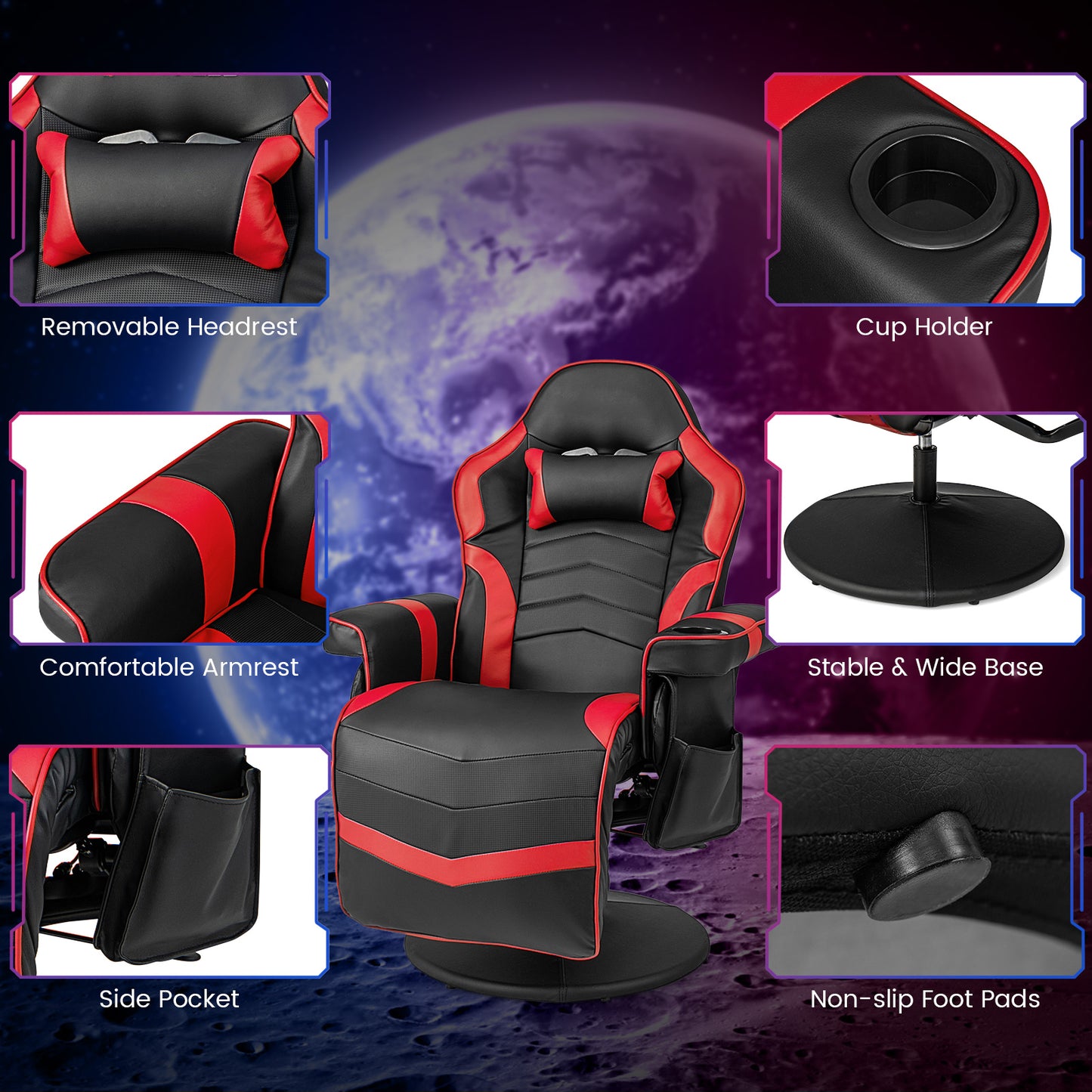 Gaming Recliner Chair with Massage and Adjustable Height