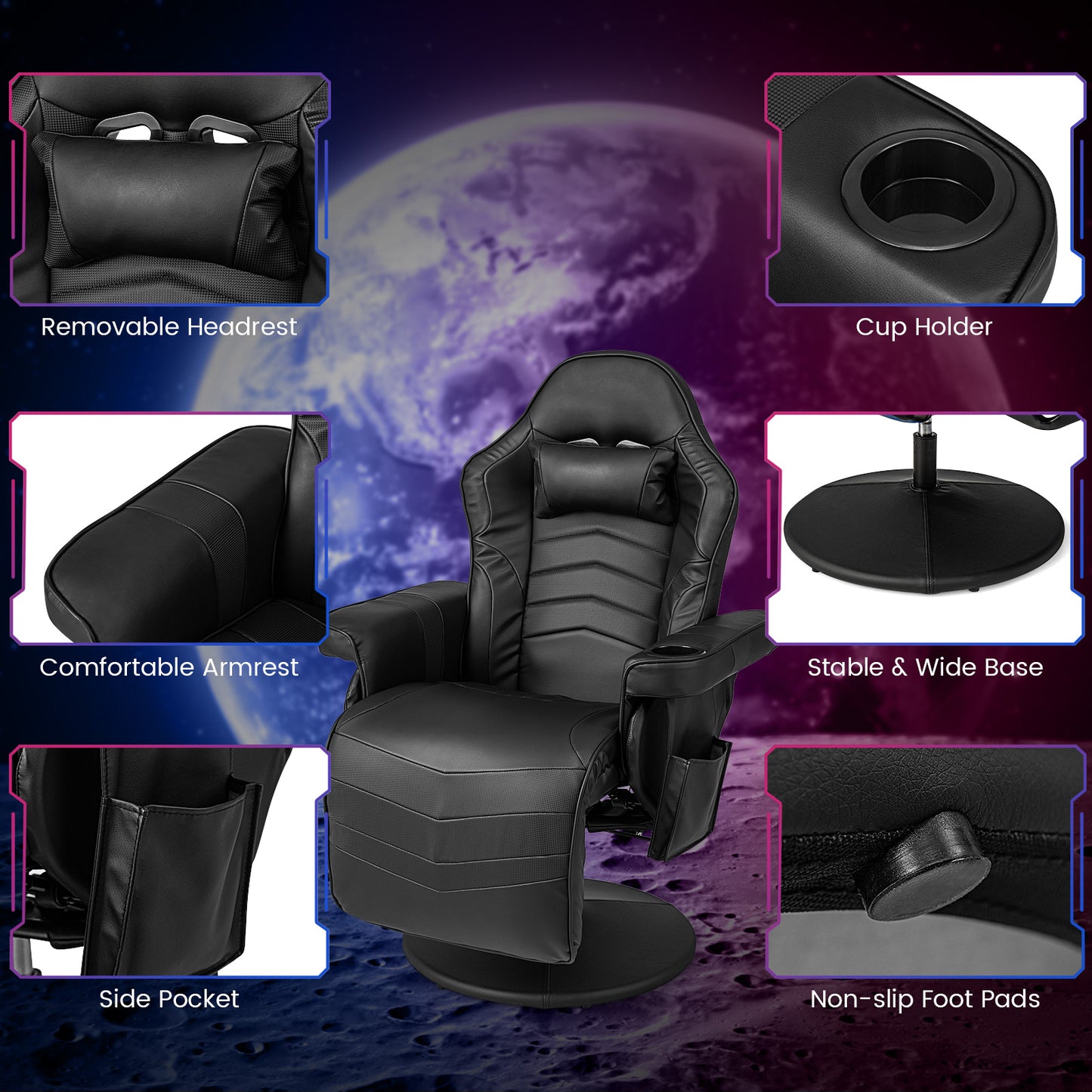 Gaming Recliner Chair with Massage and Adjustable Height