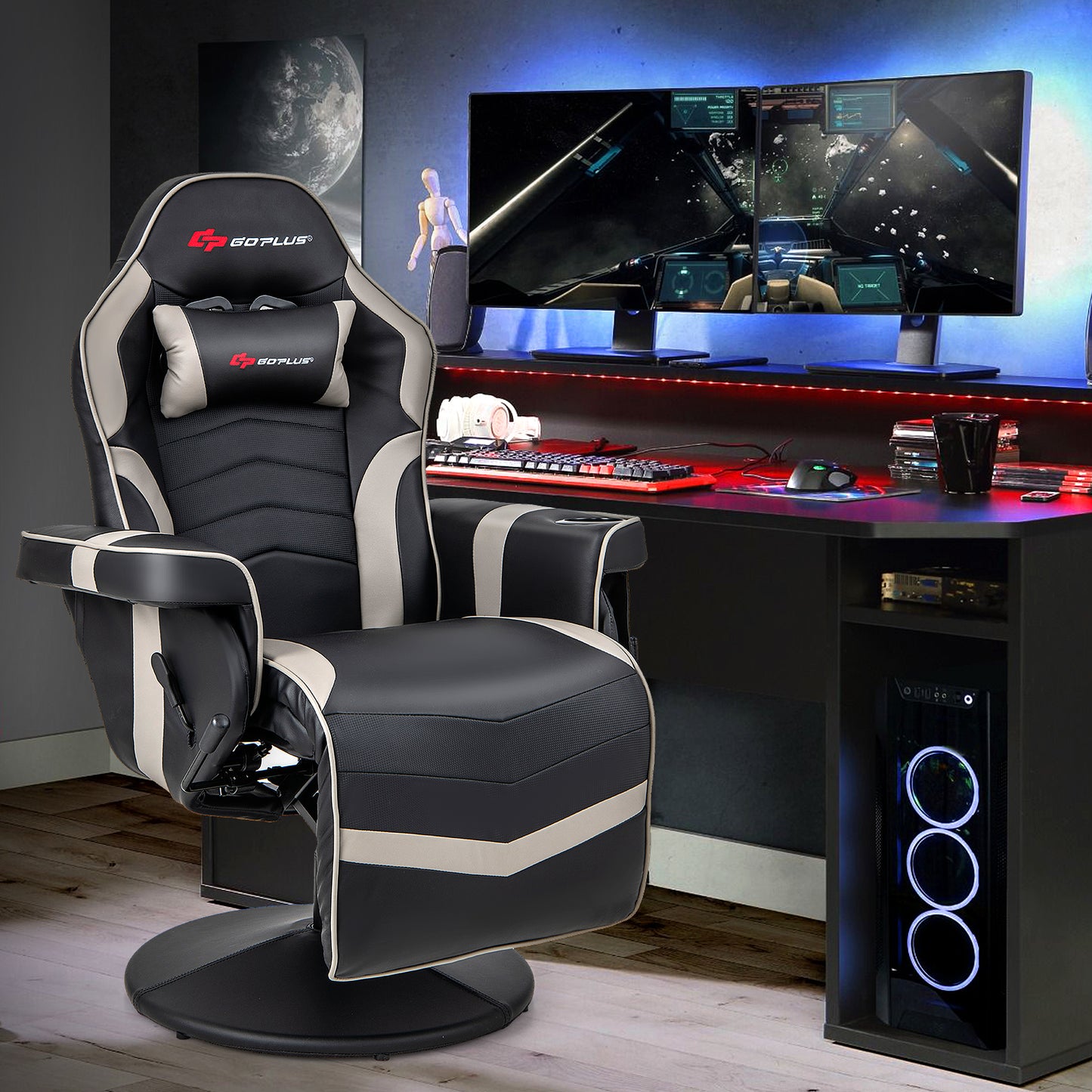 Gaming Recliner Chair with Massage and Adjustable Height