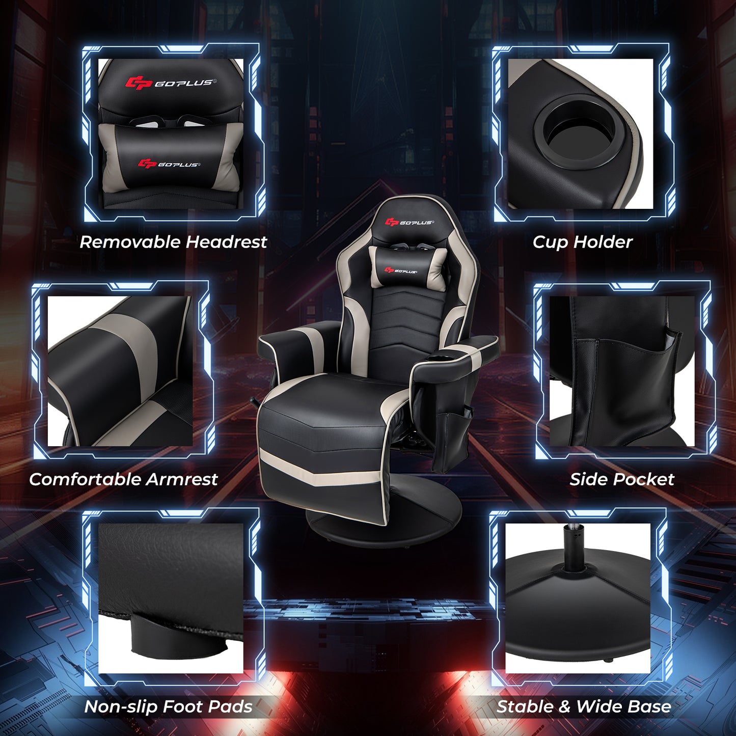 Gaming Recliner Chair with Massage and Adjustable Height