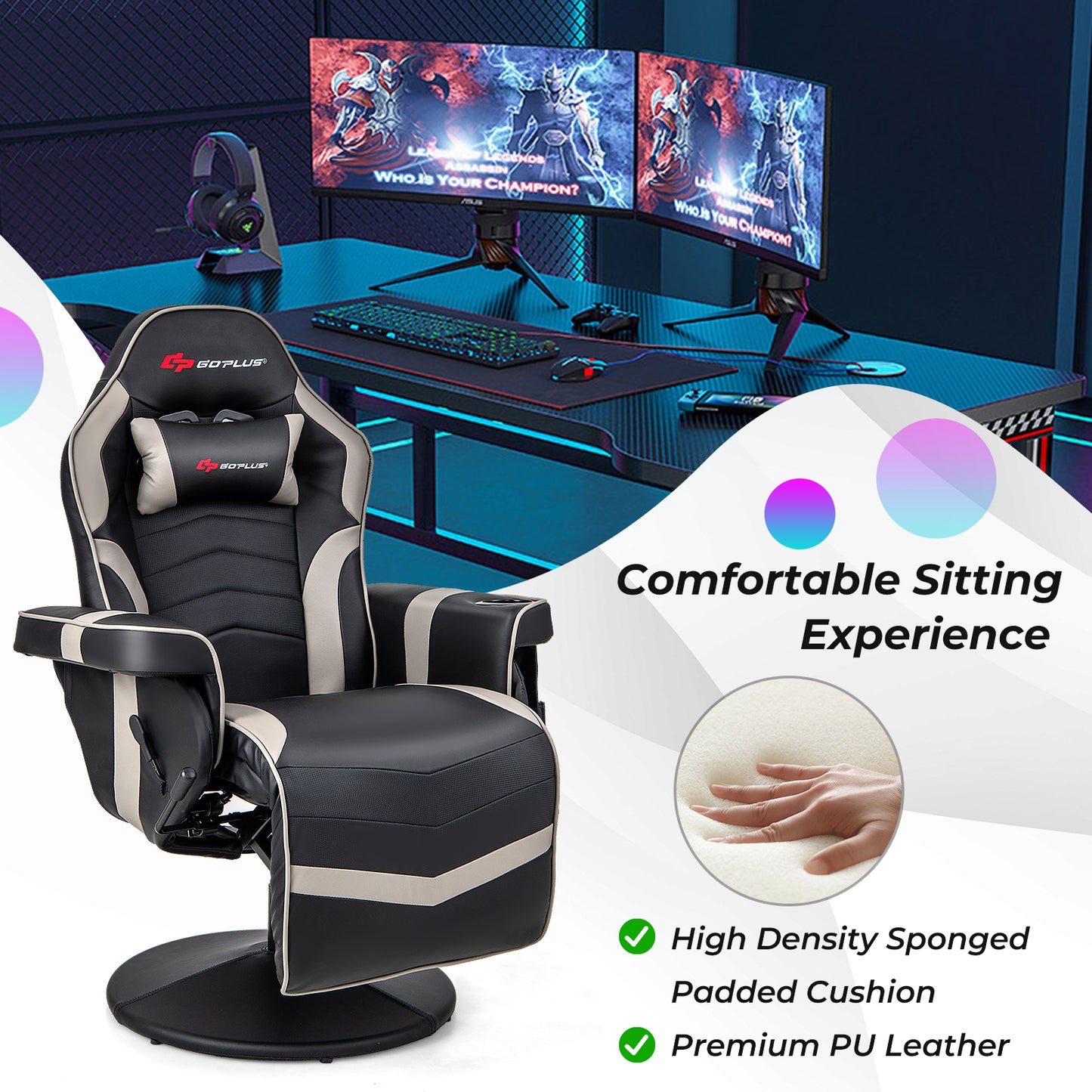 Gaming Recliner Chair with Massage and Adjustable Height