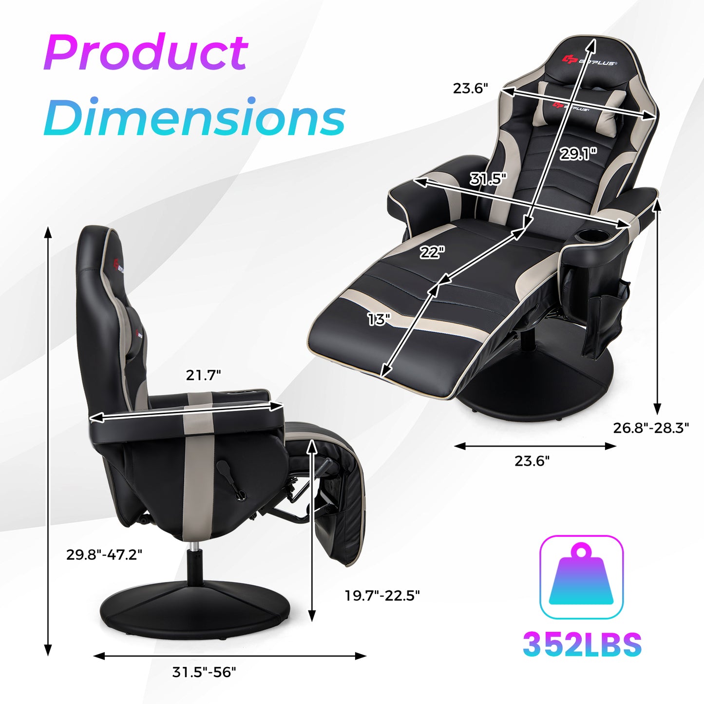 Gaming Recliner Chair with Massage and Adjustable Height