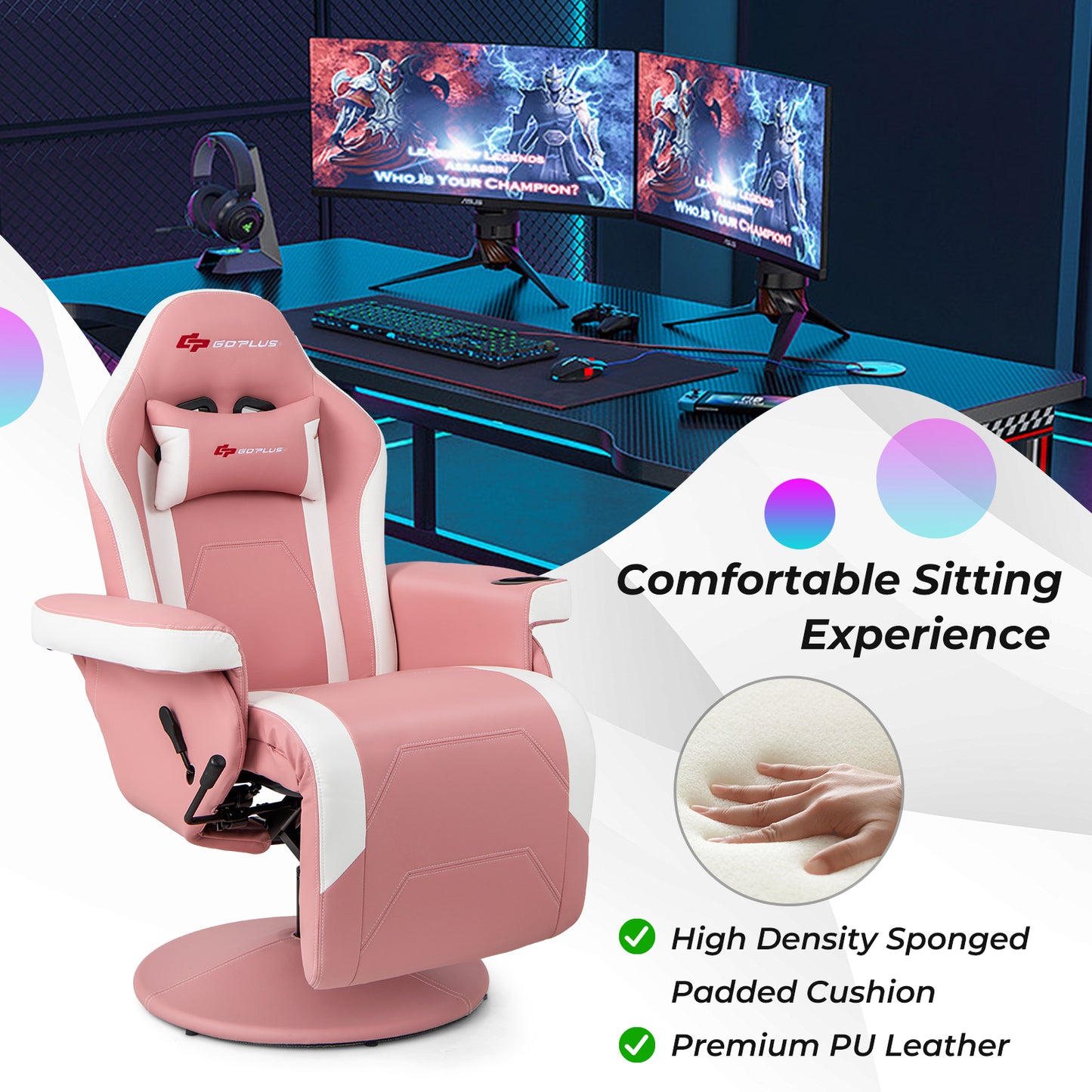 Gaming Recliner Chair with Massage and Adjustable Height
