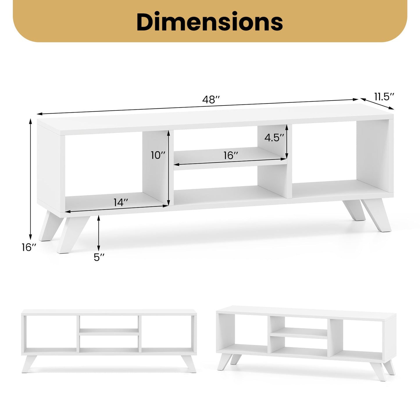 Media TV Console Table with Raised Support Legs-White