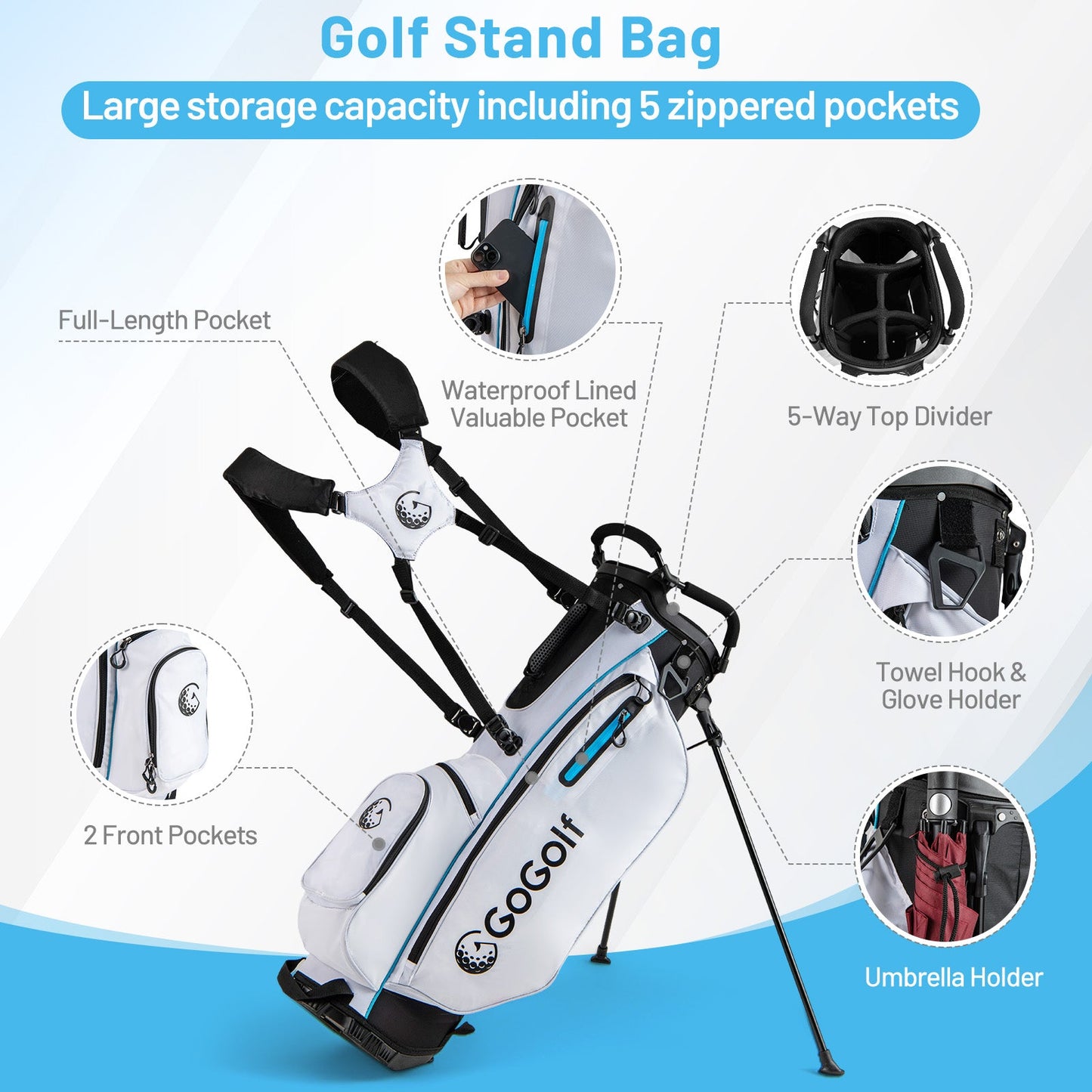 Men's Complete Golf Clubs and Bag Set-White