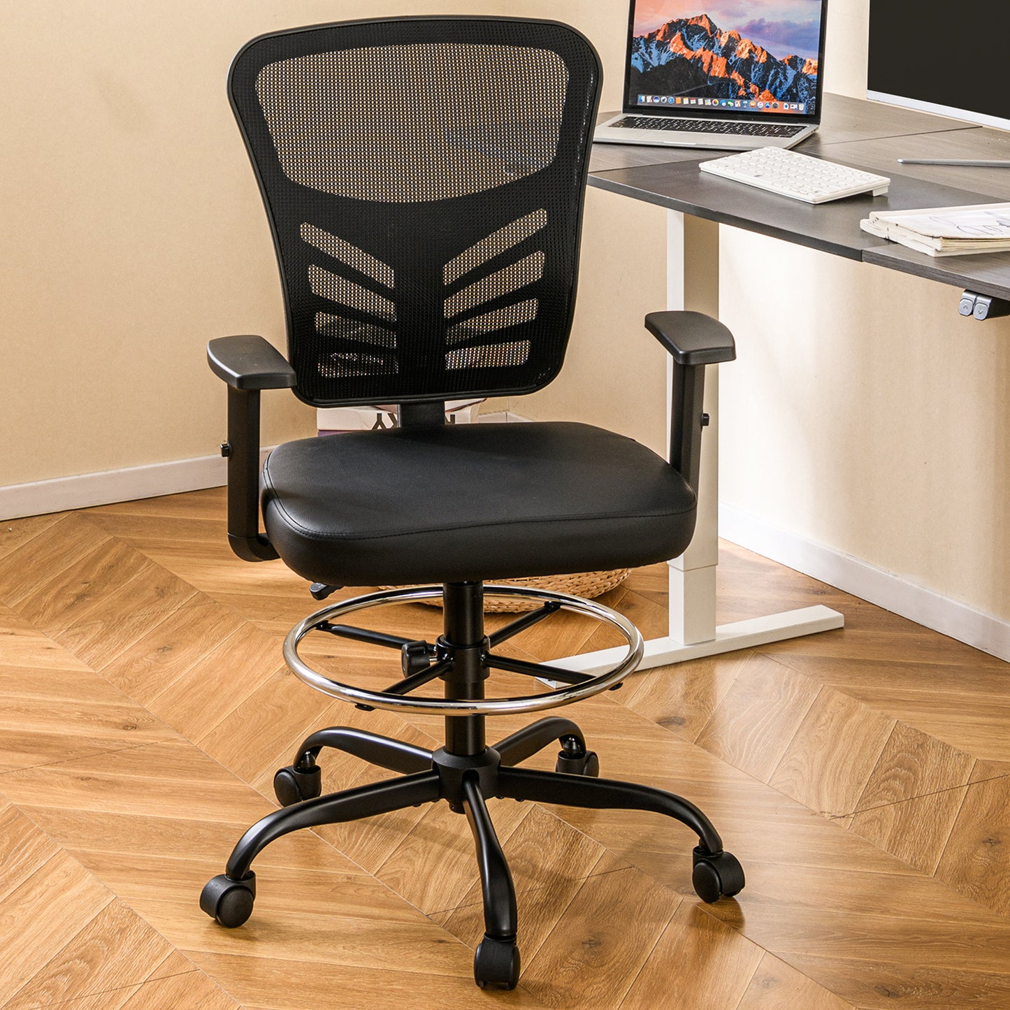 Mesh Drafting Chair with Adjustable Footrest Ring