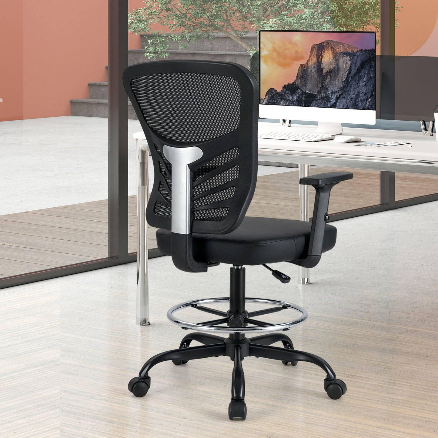 Mesh Drafting Chair with Adjustable Footrest Ring