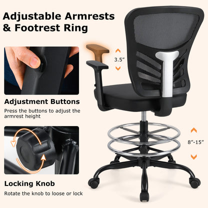 Mesh Drafting Chair with Adjustable Footrest Ring