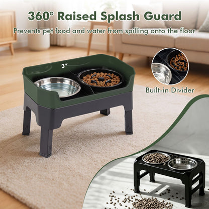Mess Proof Elevated Dog Bowls with 4 Adjustable Heights with Licking Plate-Black