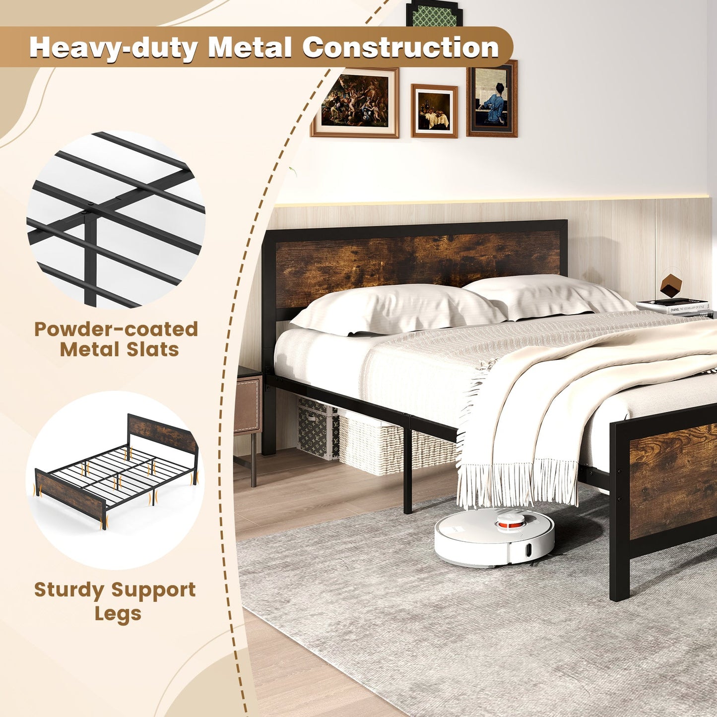 Metal Bed Frame with Headboard and Footboard