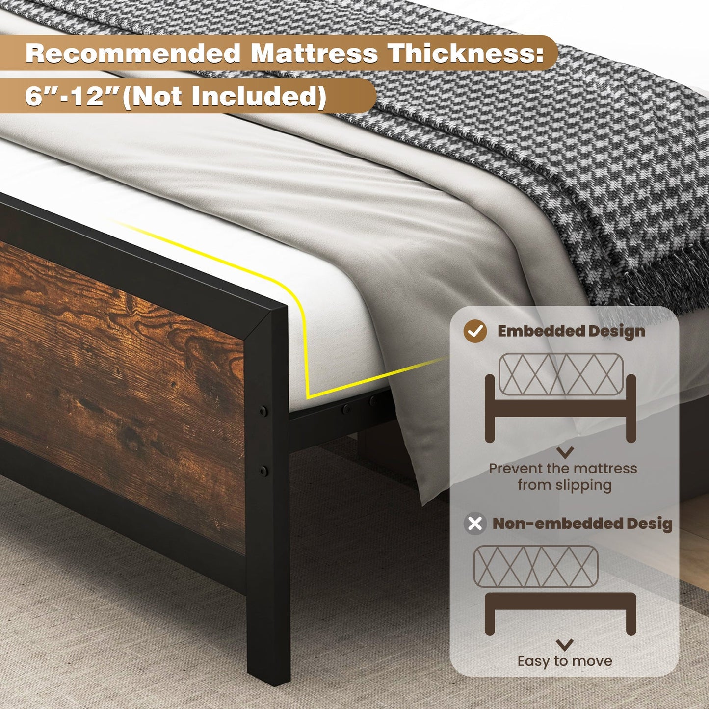 Metal Bed Frame with Headboard and Footboard