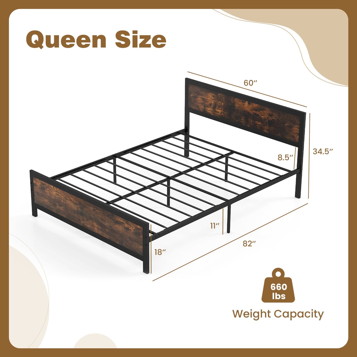 Metal Bed Frame with Headboard and Footboard