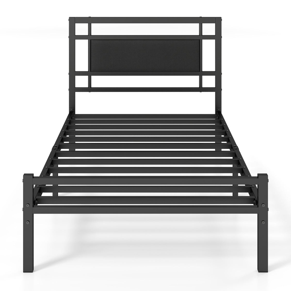 Twin Metal Bed Frame with Upholstered Headboard