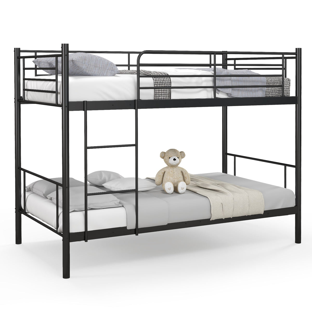 Metal Bunk Bed with Ladder and Full-length Guardrails