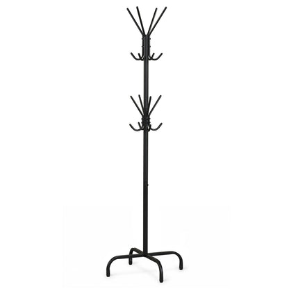 Freestanding Metal Coat Rack with 16 Hooks and 4 Legs