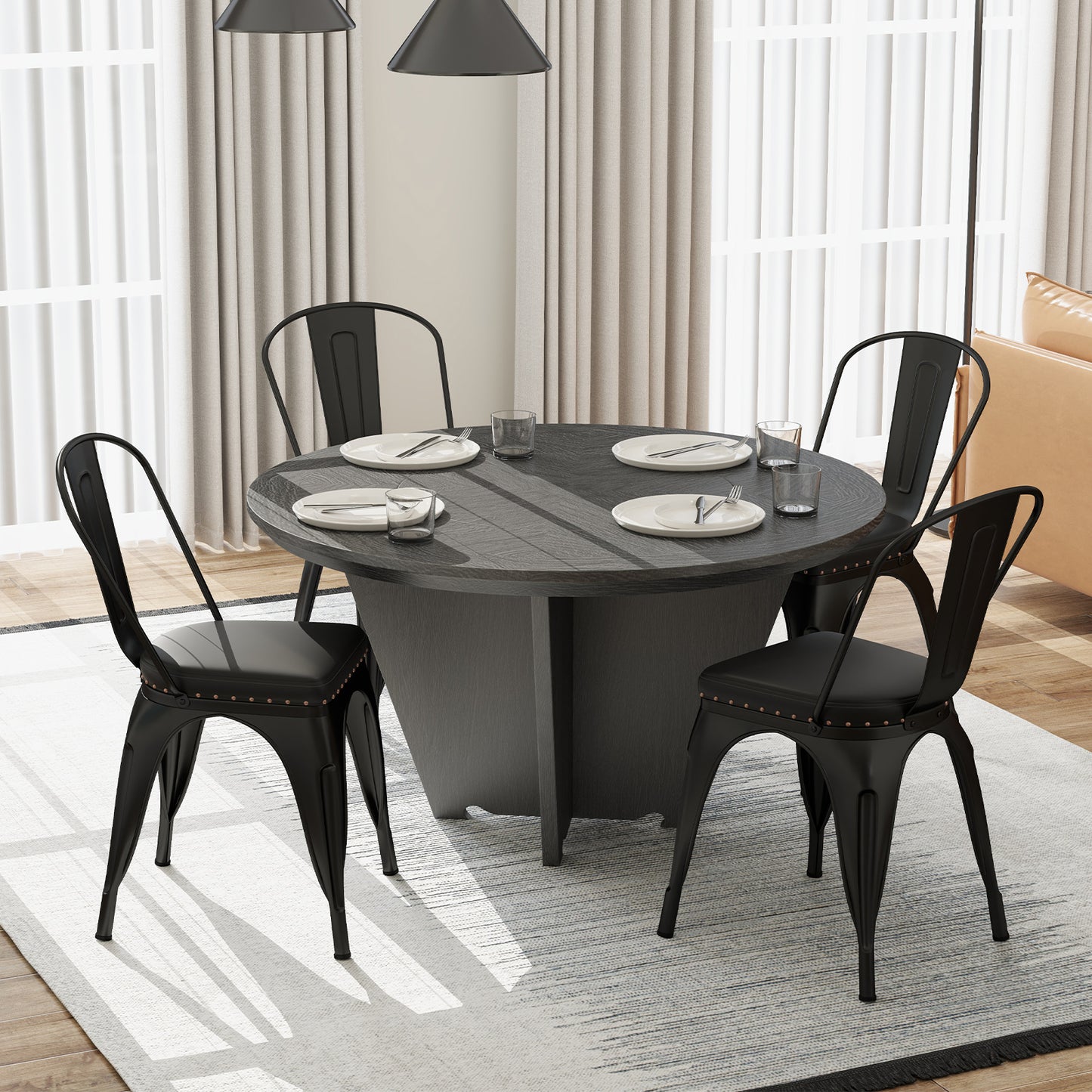 Stackable Metal Dining Chairs Set of 4 with Cushioned Seats