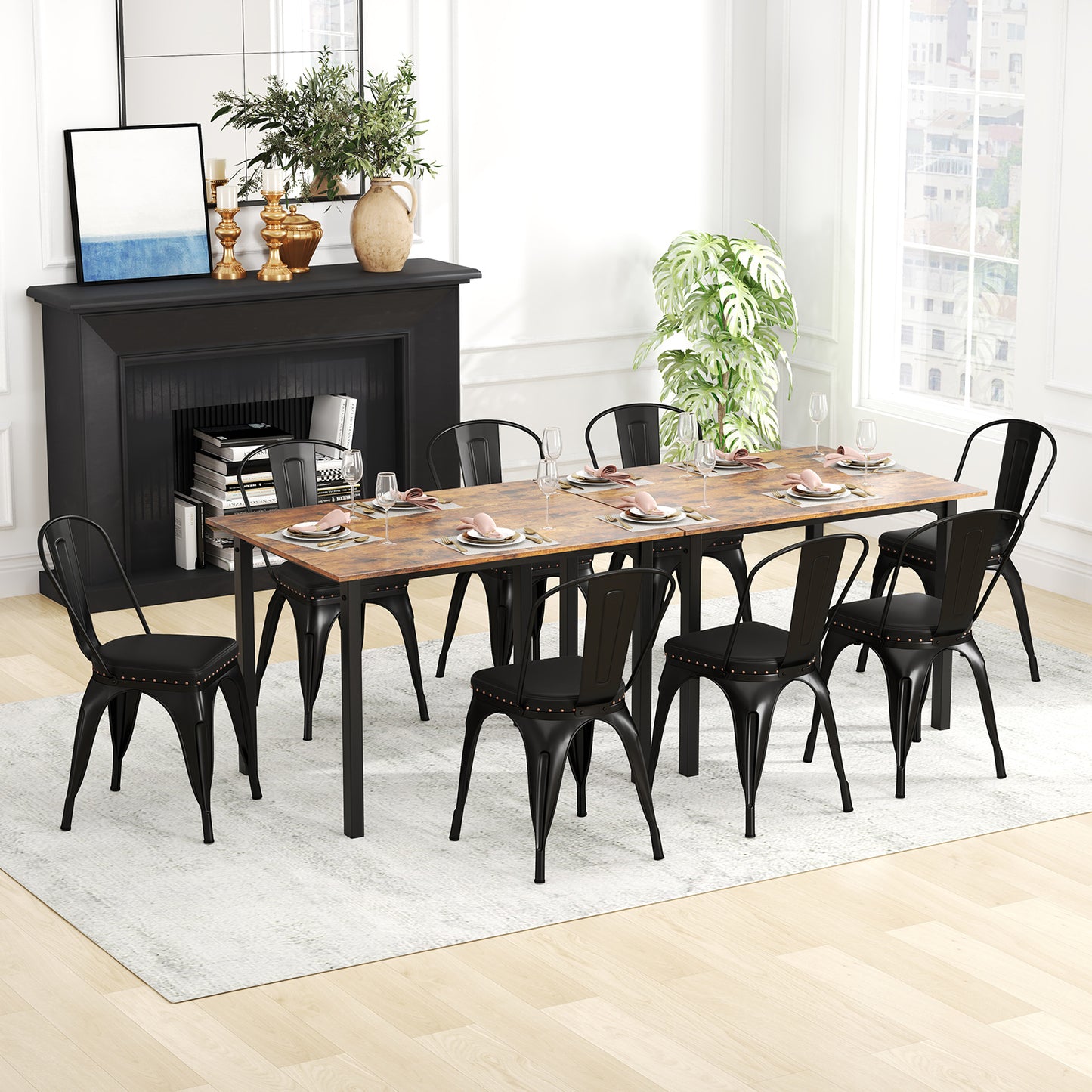 Stackable Metal Dining Chairs Set of 4 with Cushioned Seats