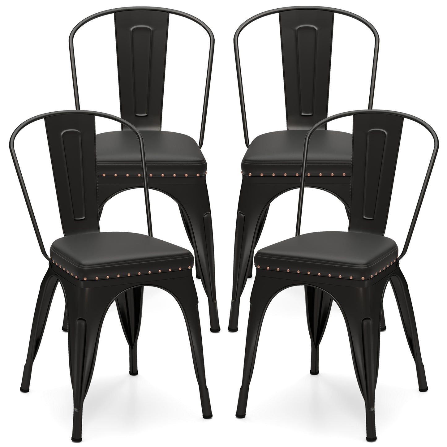 Stackable Metal Dining Chairs Set of 4 with Cushioned Seats
