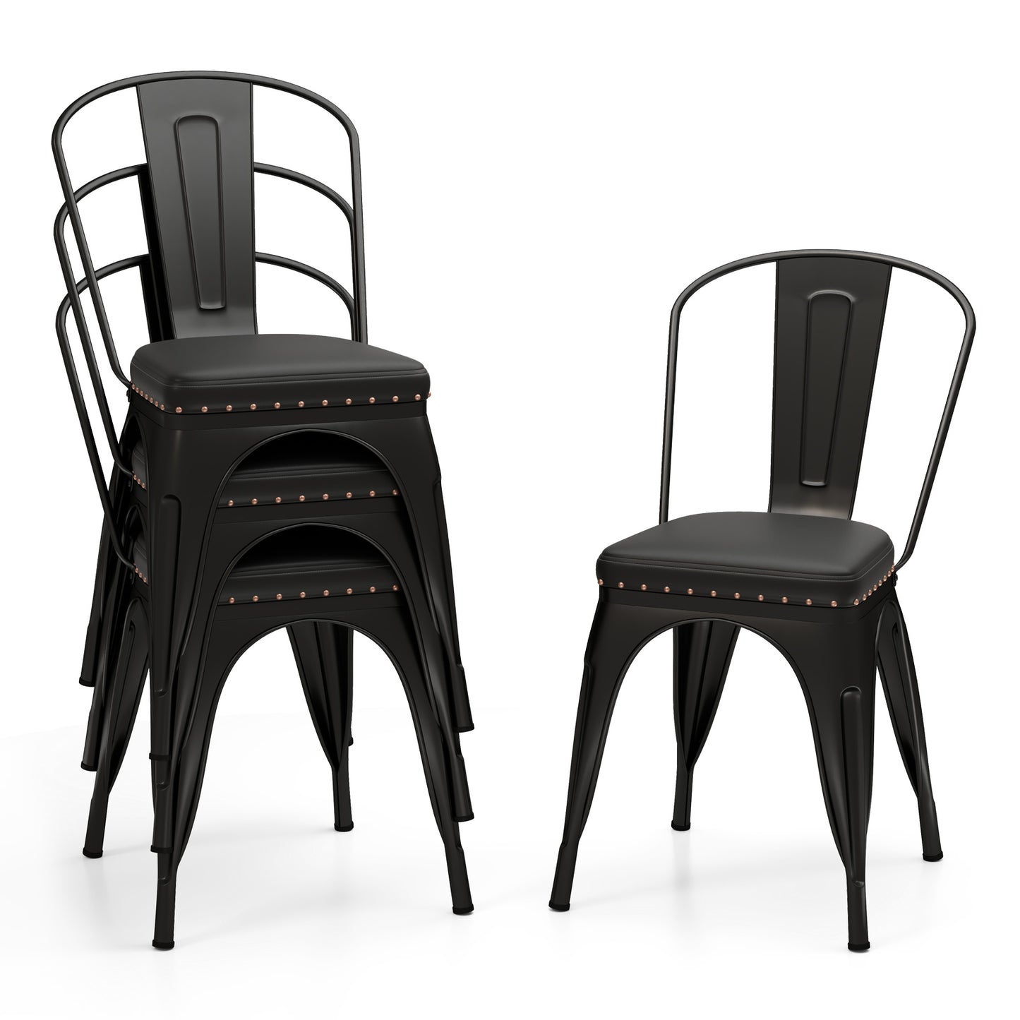 Stackable Metal Dining Chairs Set of 4 with Cushioned Seats
