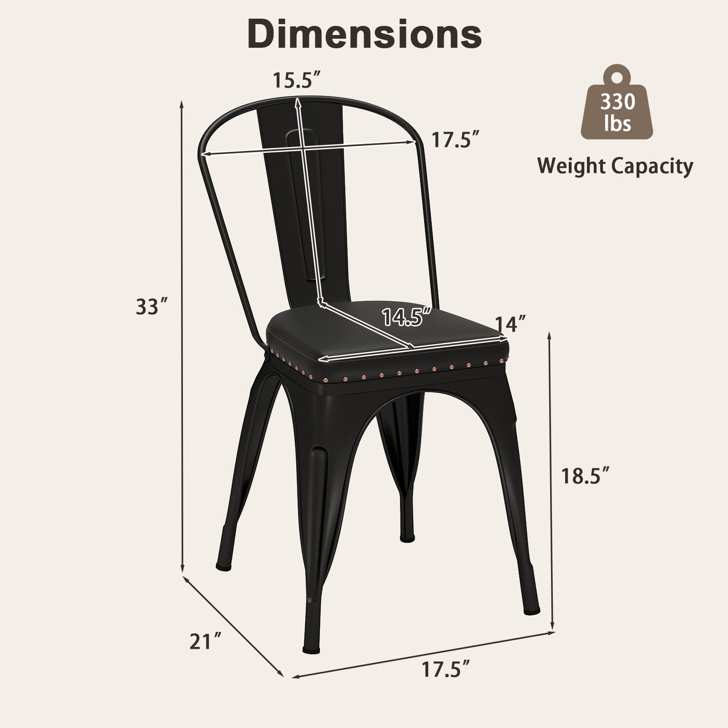 Stackable Metal Dining Chairs Set of 4 with Cushioned Seats