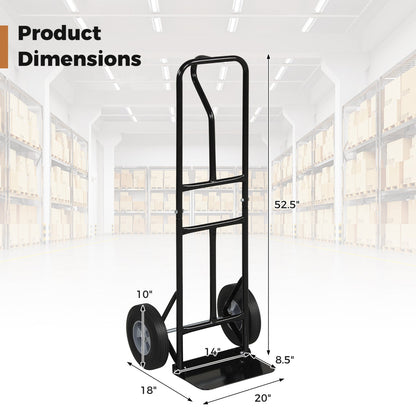 Metal Hand Truck Heavy-Duty 600 LBS Moving Dolly Cart with P-Handle and 10inch Rubber Wheels