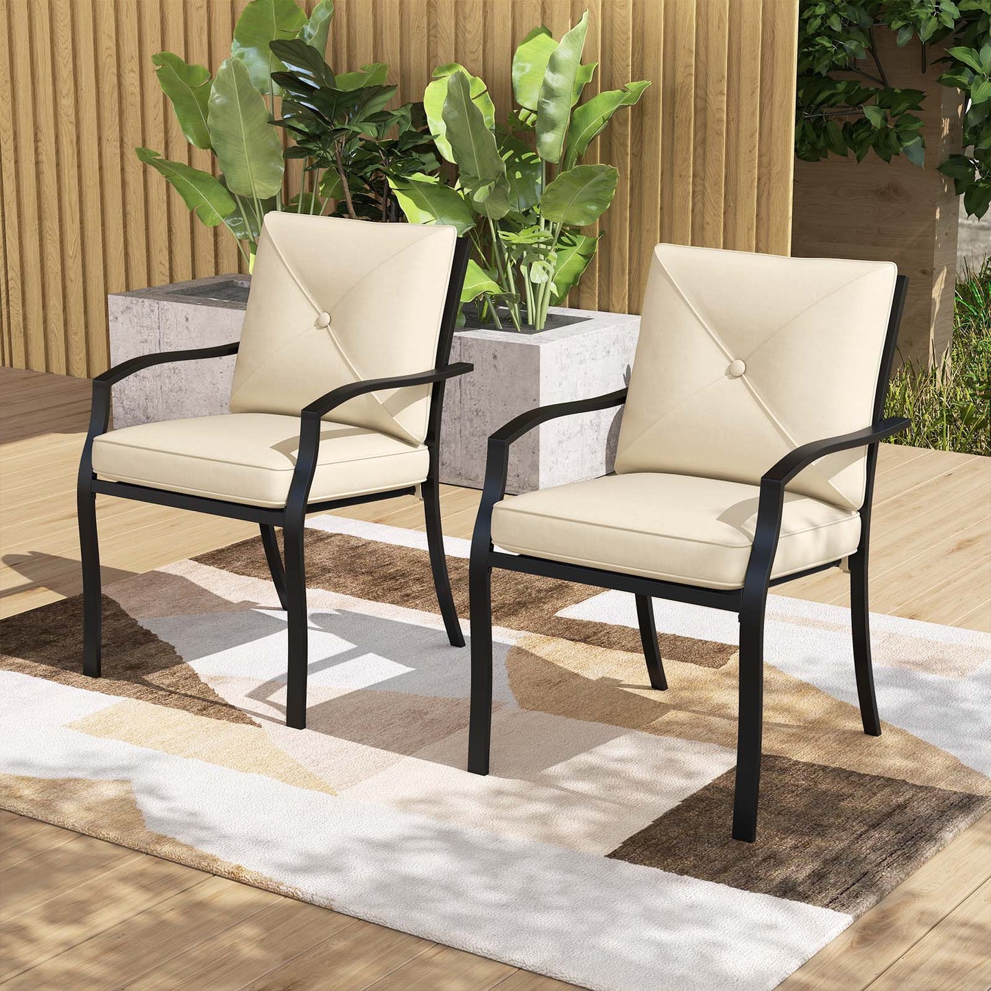 Stackable Outdoor Dining Chairs Set of 2 with Cushions