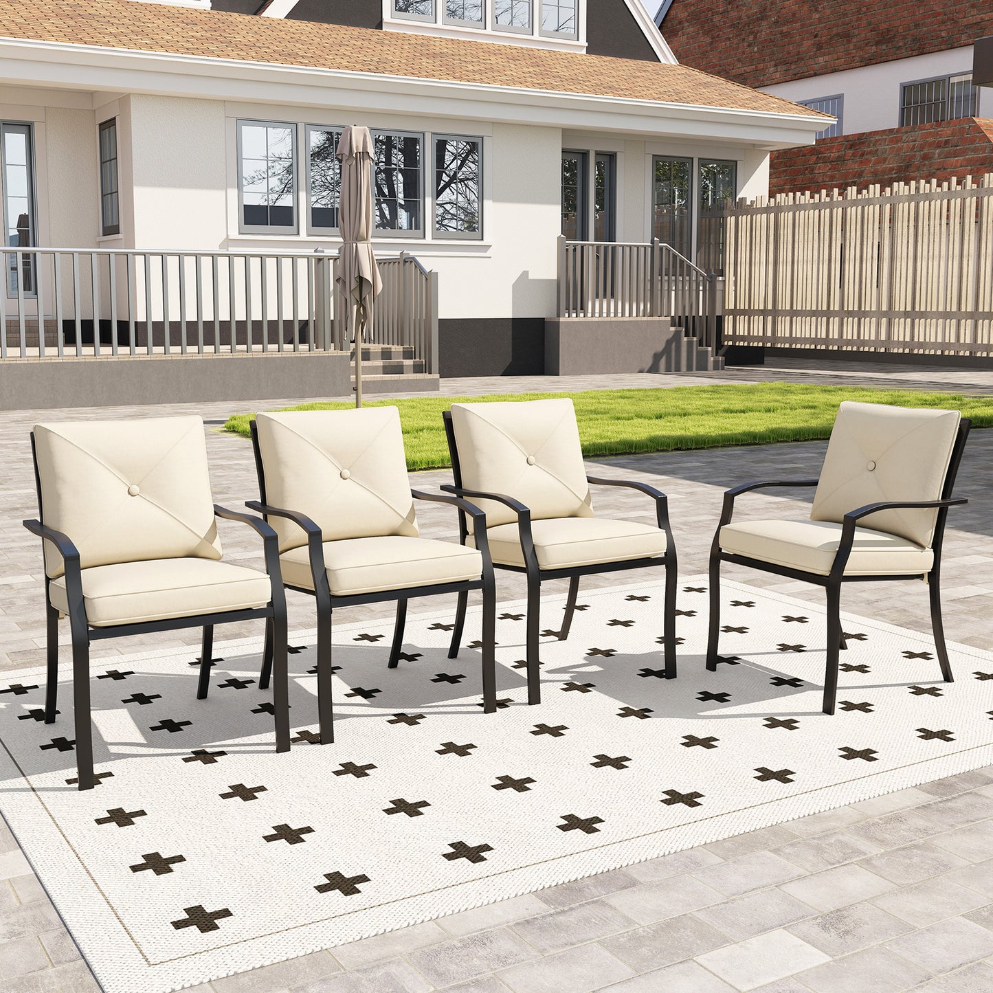 Stackable Outdoor Dining Chairs Set of 2 with Cushions
