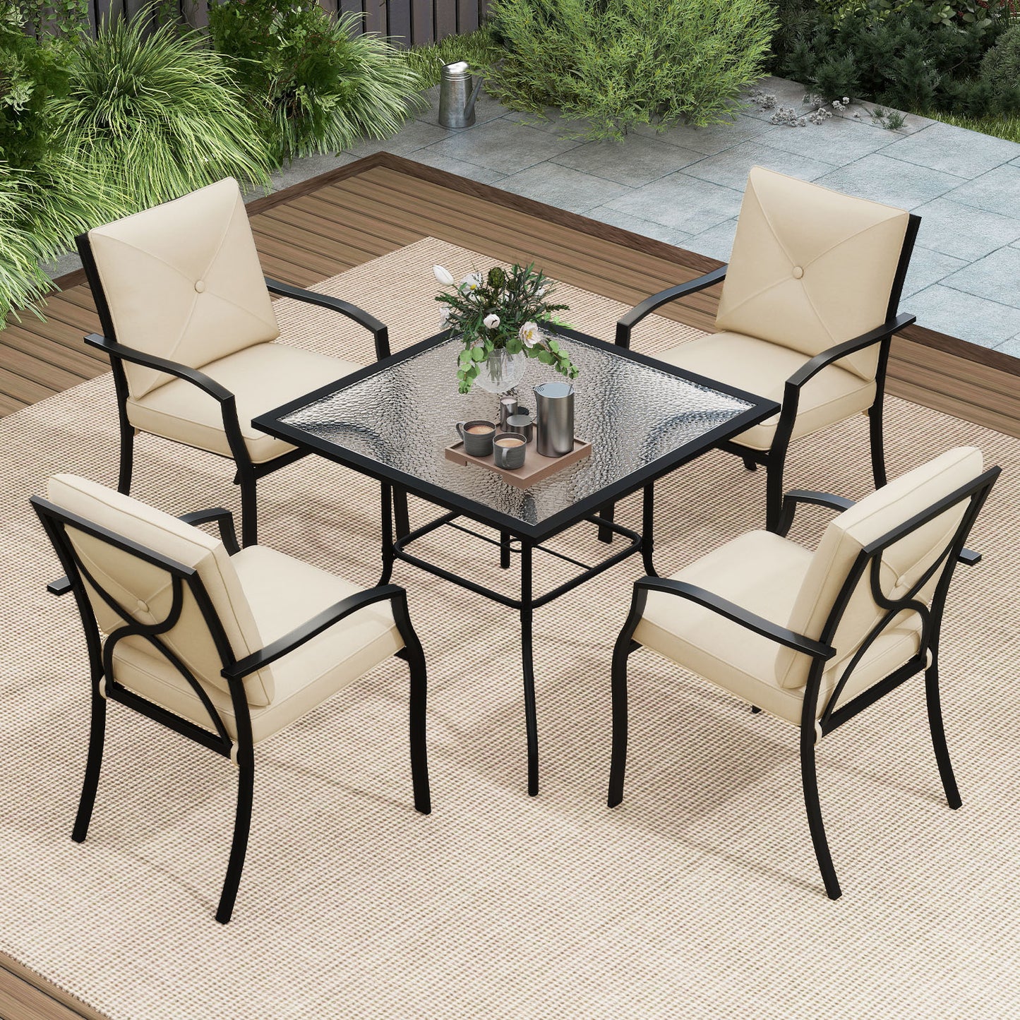 Stackable Outdoor Dining Chairs Set of 2 with Cushions
