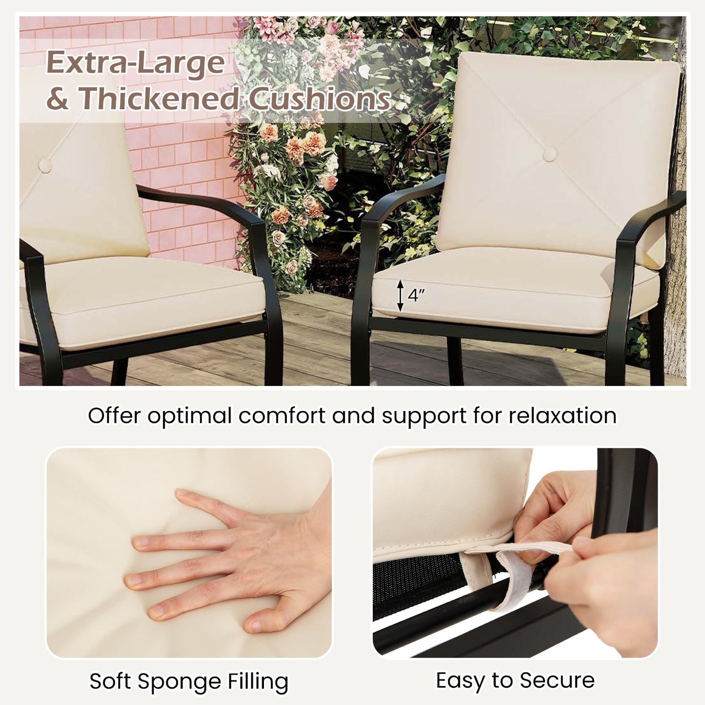 Stackable Outdoor Dining Chairs Set of 2 with Cushions