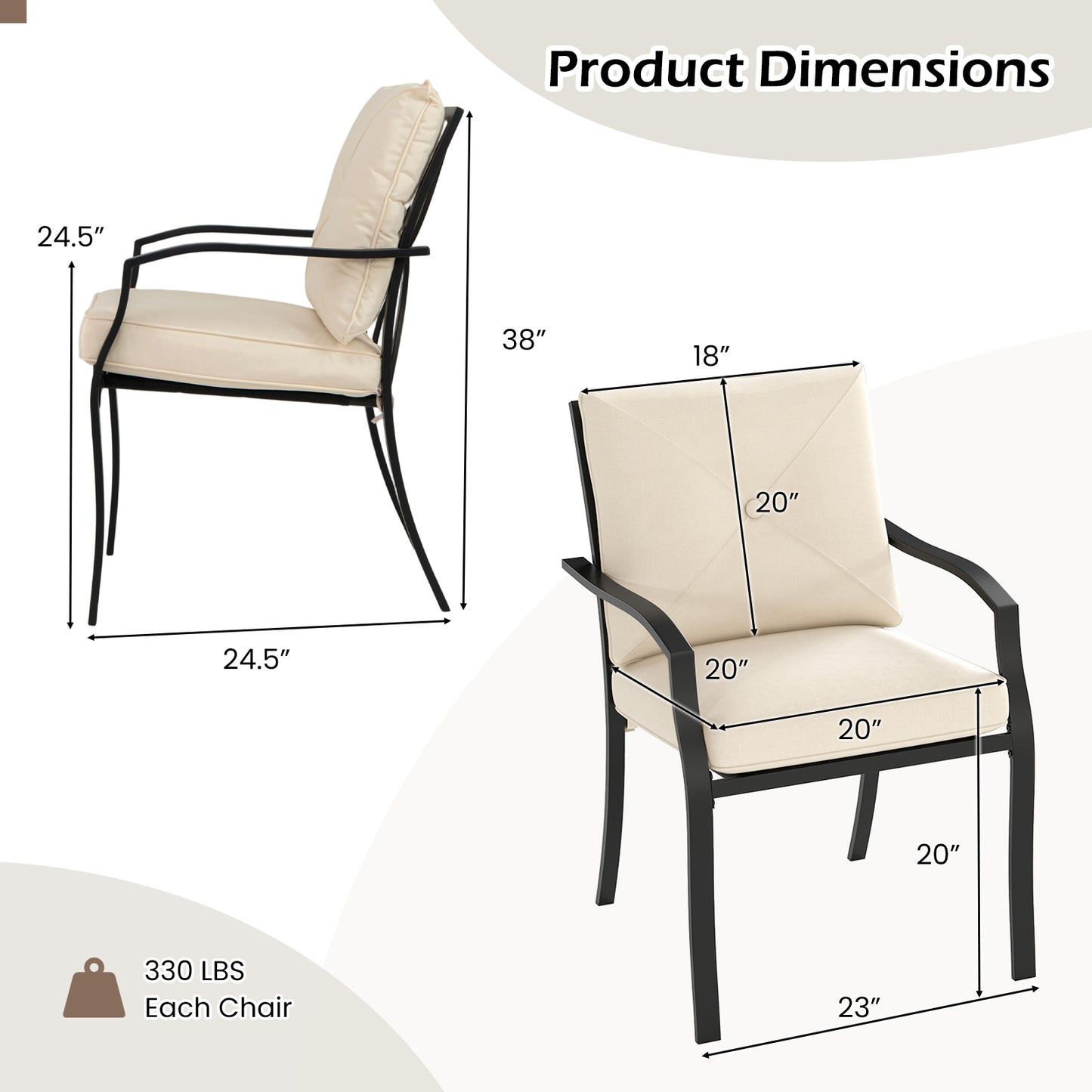 Stackable Outdoor Dining Chairs Set of 2 with Cushions