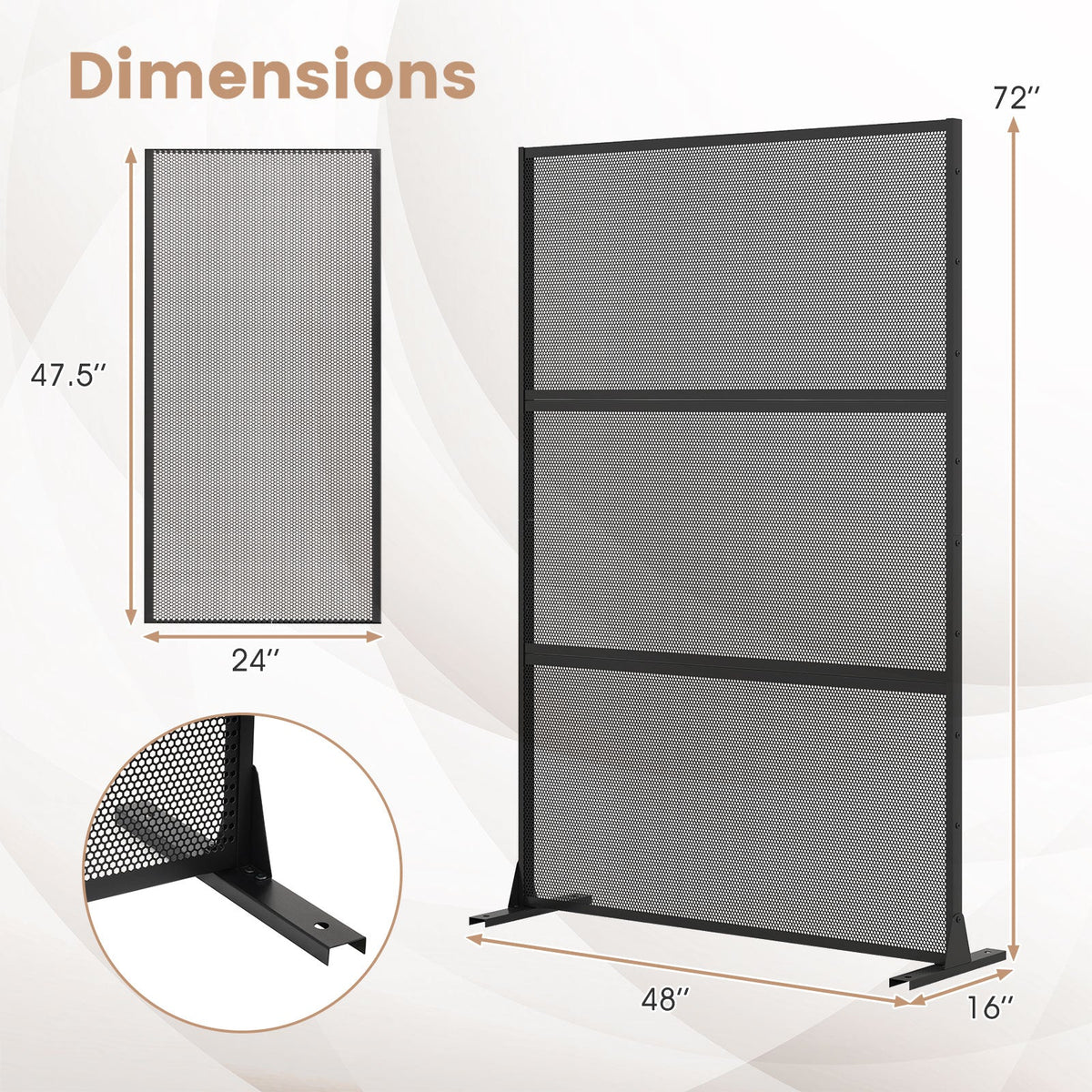 Metal Privacy Screen with Expansion Bolts and Connection Screws-Black
