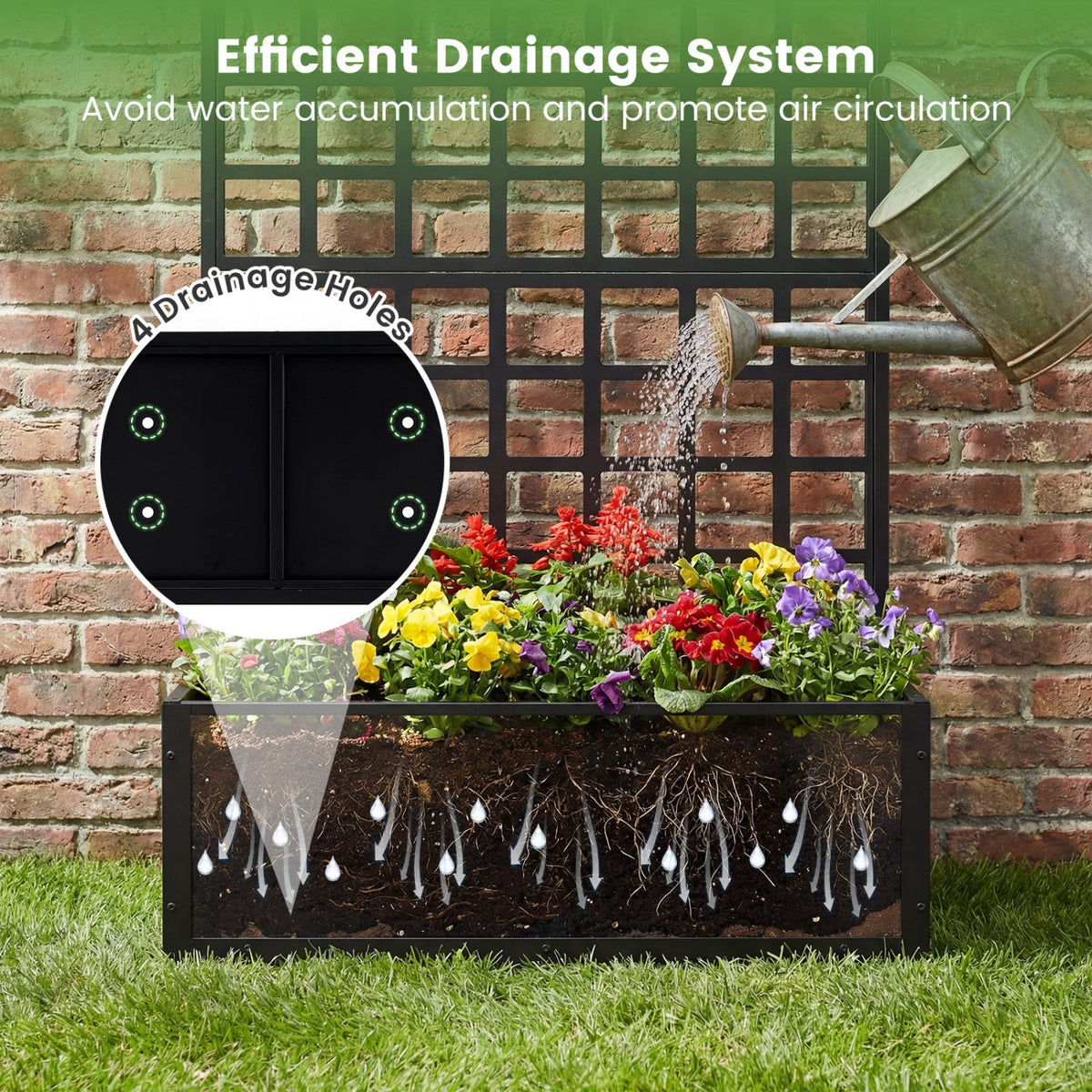 Metal Raised Garden Bed with Trellis and Drainage Holes for Climbing Plants