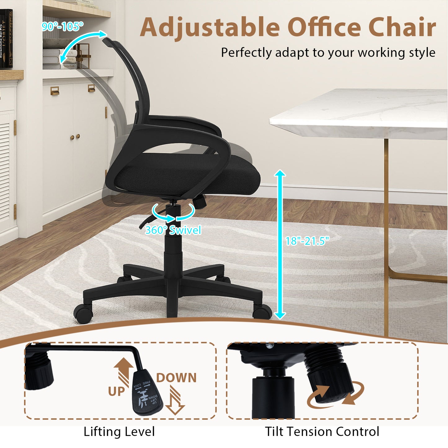 Mid-Back Mesh Office Chair with Lumbar Support