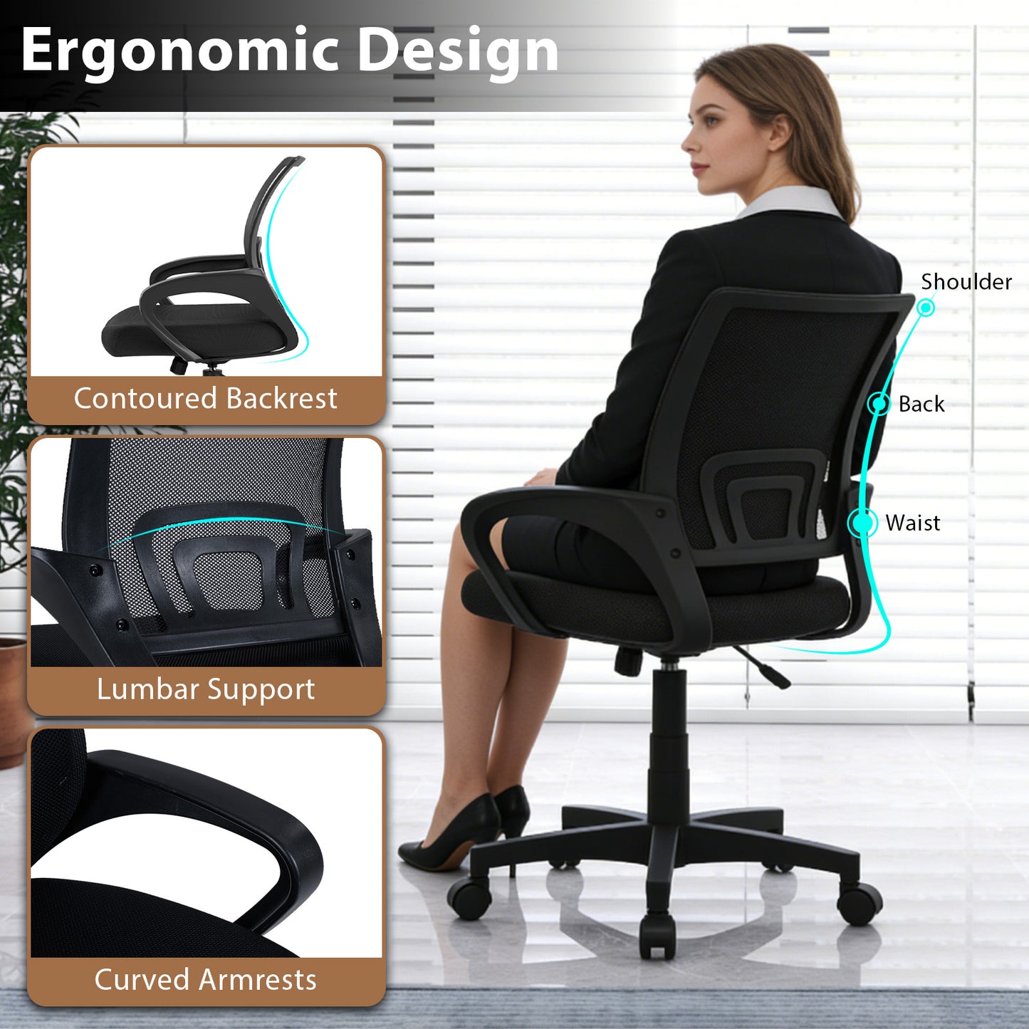 Mid-Back Mesh Office Chair with Lumbar Support