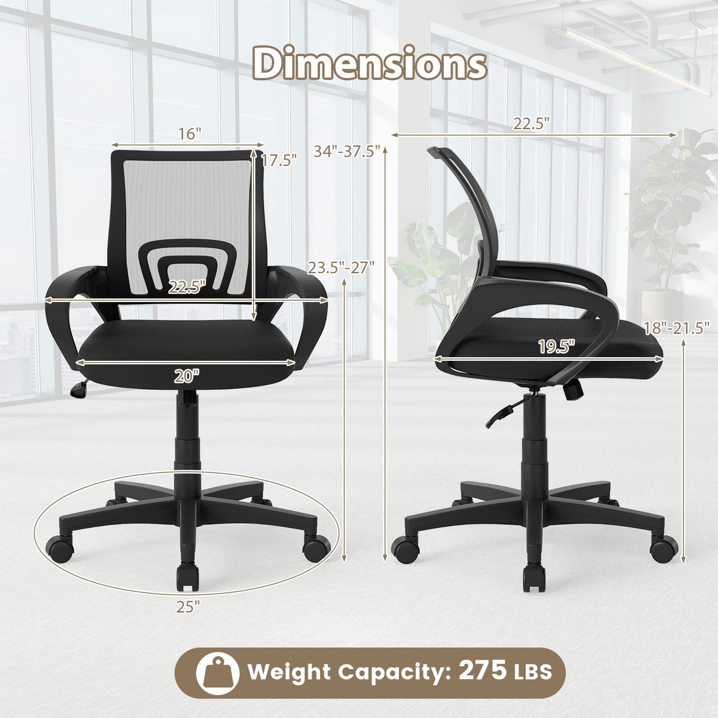 Mid-Back Mesh Office Chair with Lumbar Support