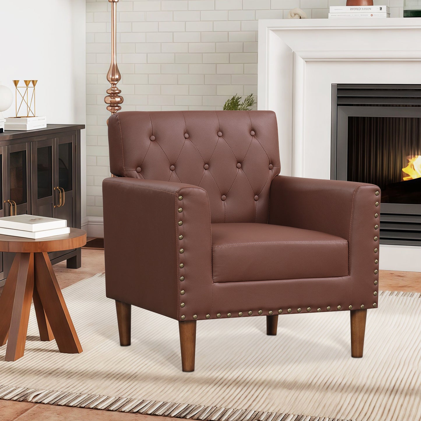 Mid Century Accent Chair with Button Tufted Back