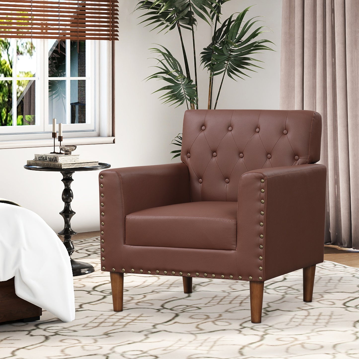 Mid Century Accent Chair with Button Tufted Back