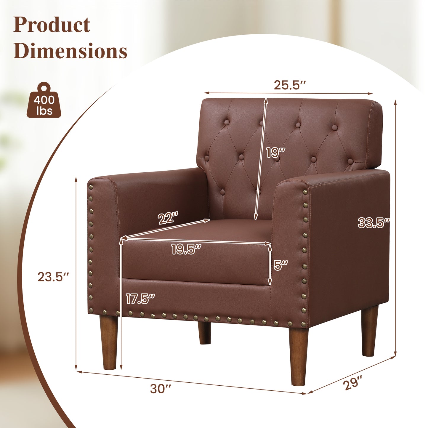 Mid Century Accent Chair with Button Tufted Back