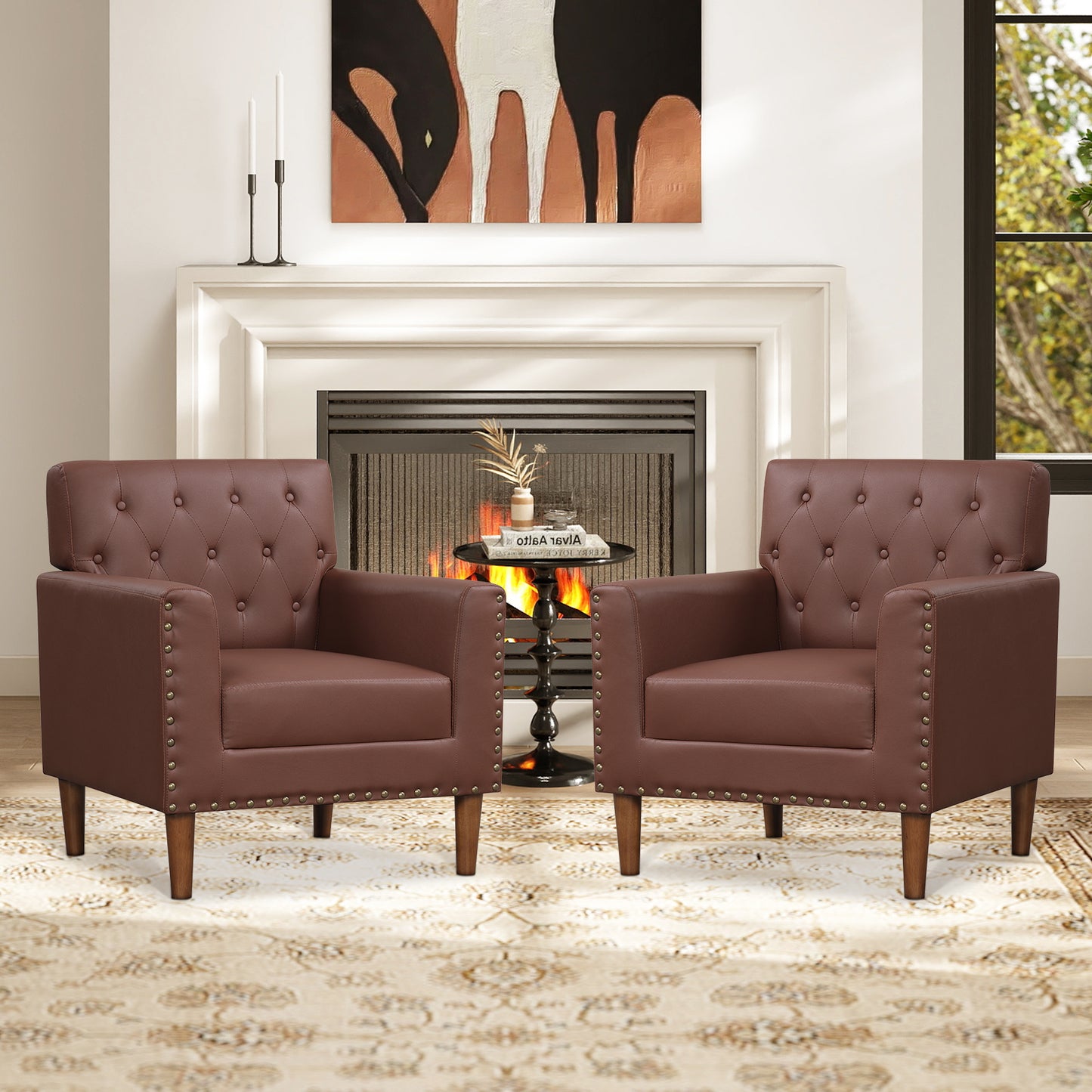Mid Century Accent Chair with Button Tufted Back