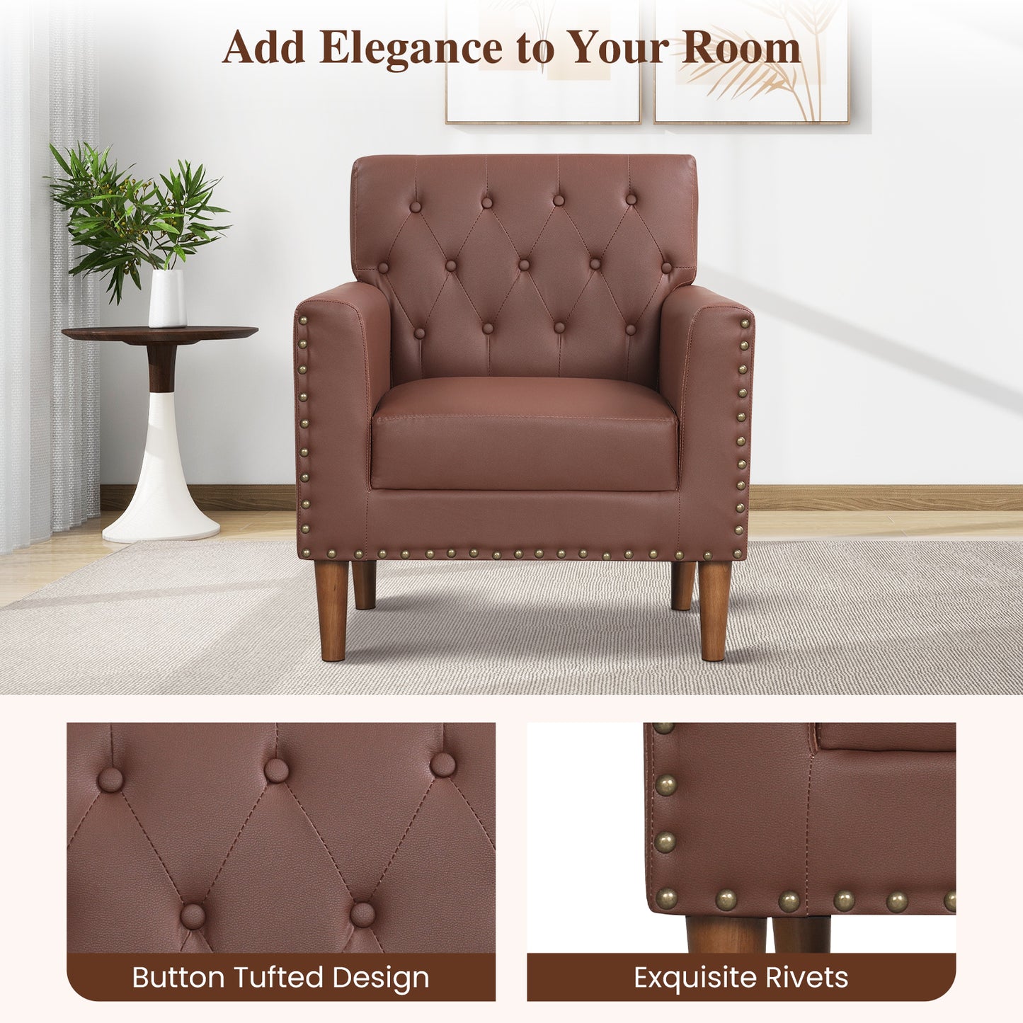 Mid Century Accent Chair with Button Tufted Back
