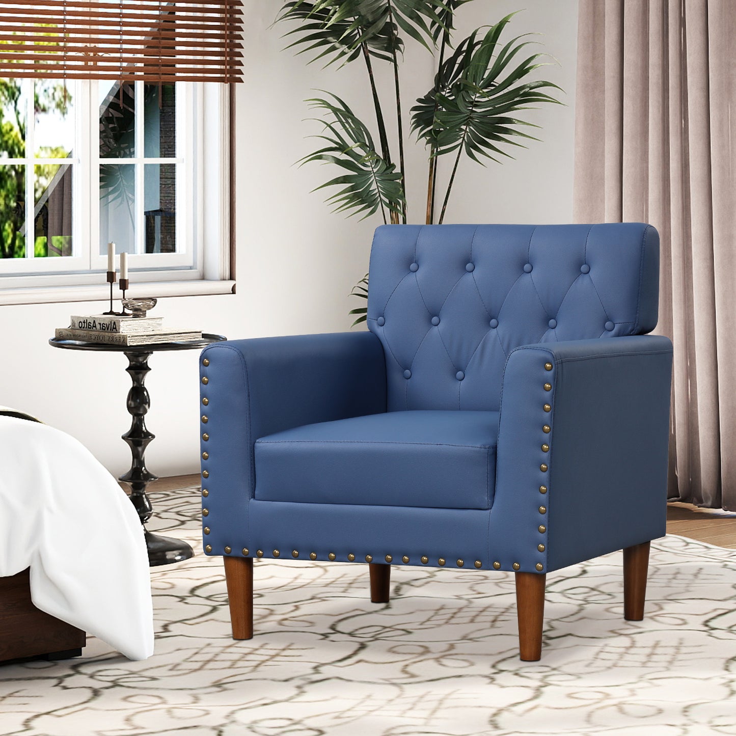 Mid Century Accent Chair with Button Tufted Back
