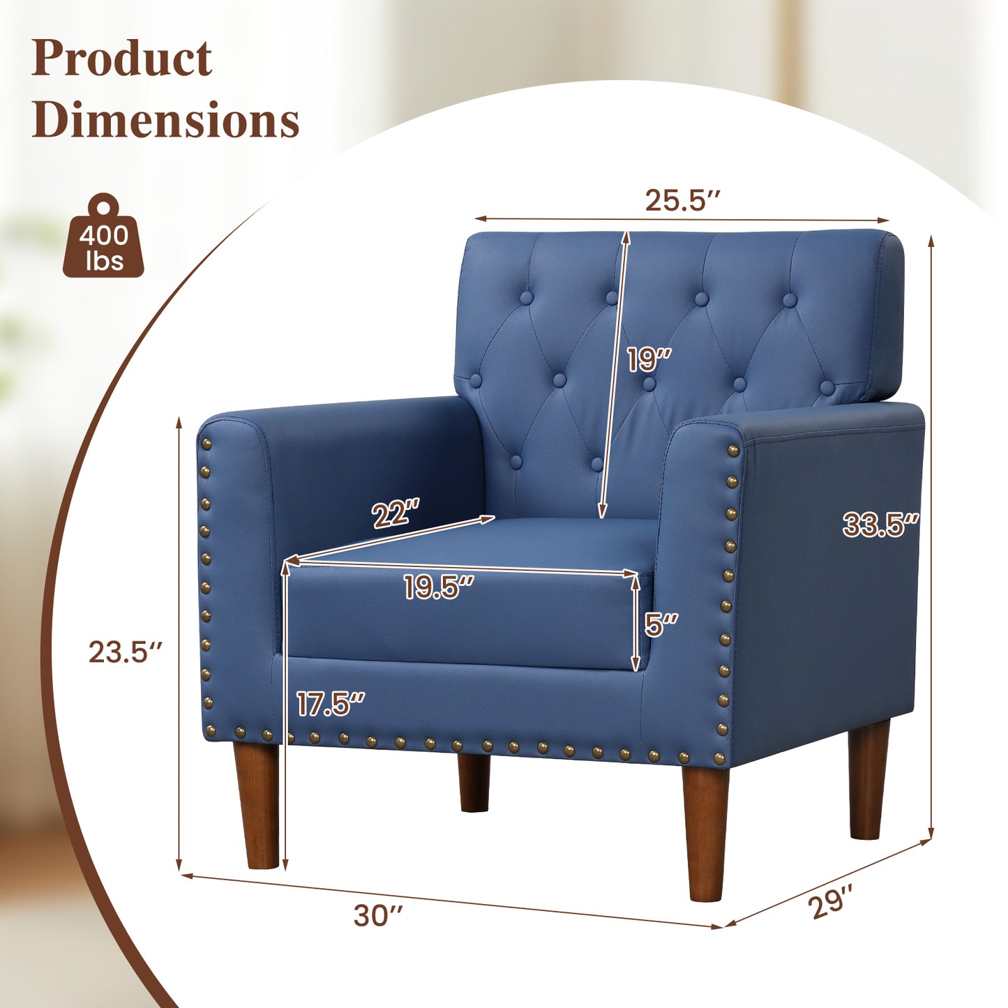 Mid Century Accent Chair with Button Tufted Back