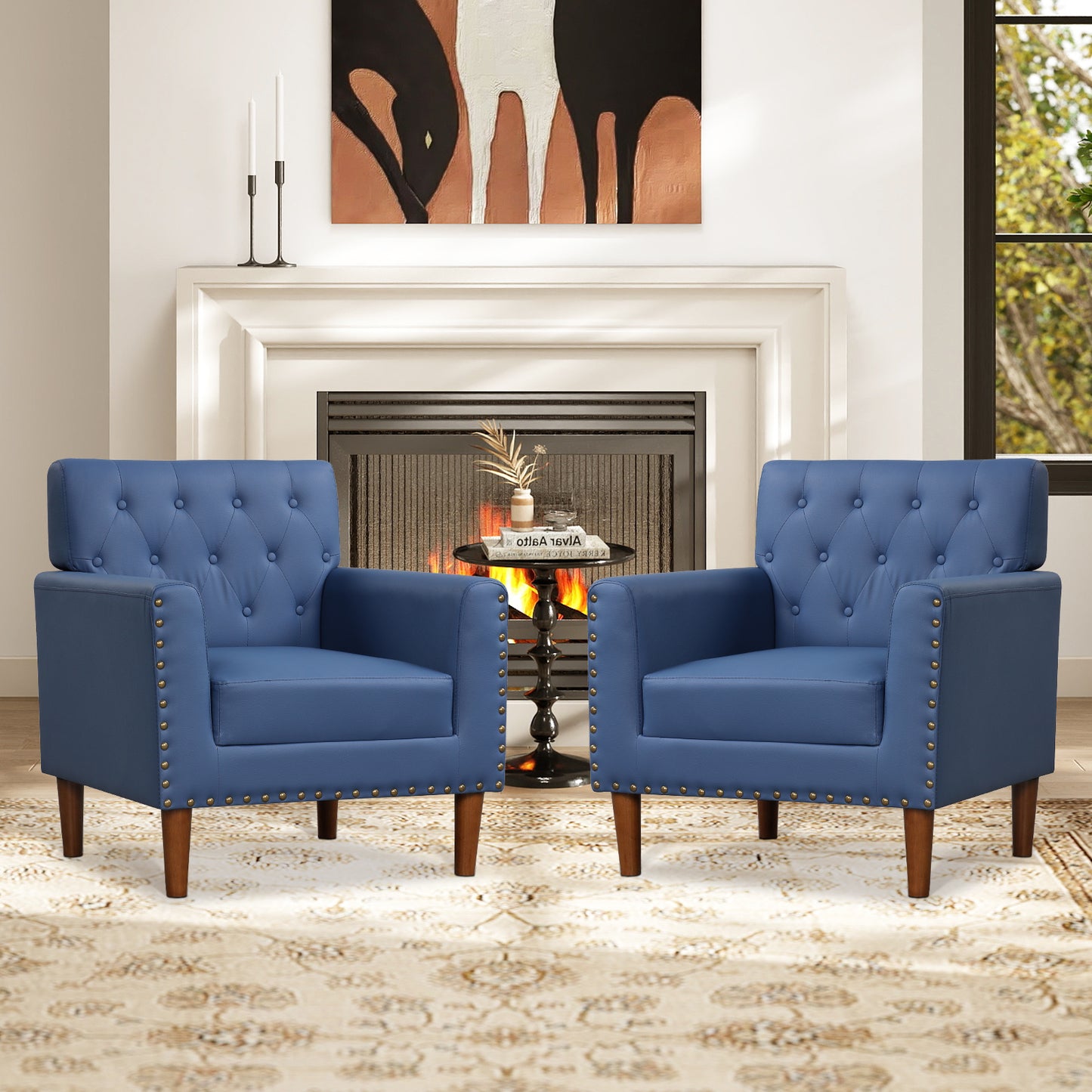 Mid Century Accent Chair with Button Tufted Back