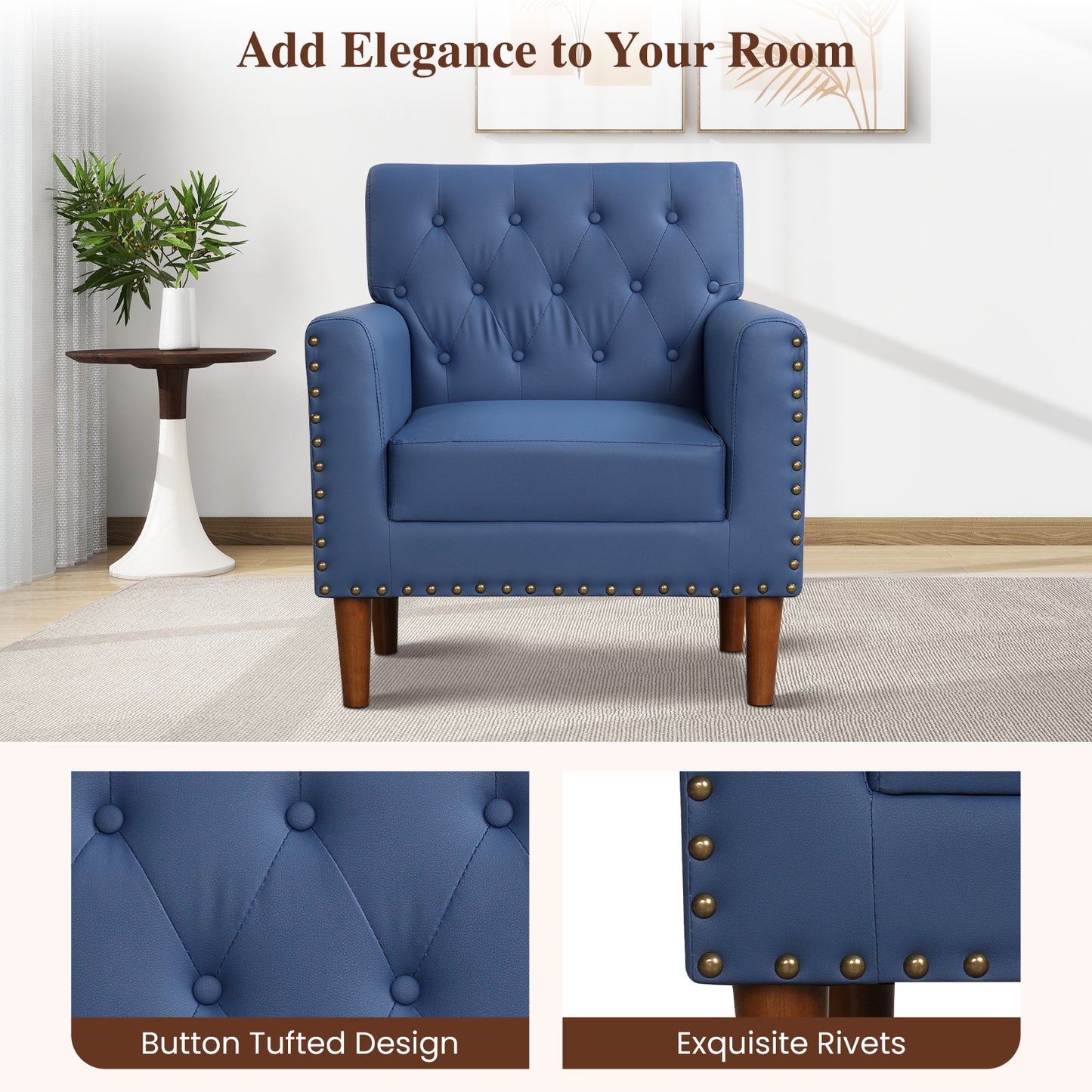 Mid Century Accent Chair with Button Tufted Back