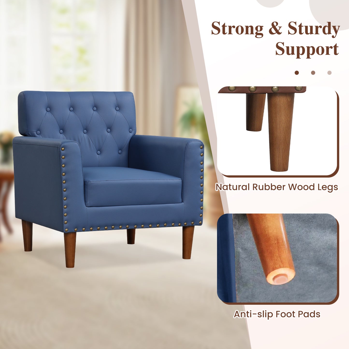 Mid Century Accent Chair with Button Tufted Back