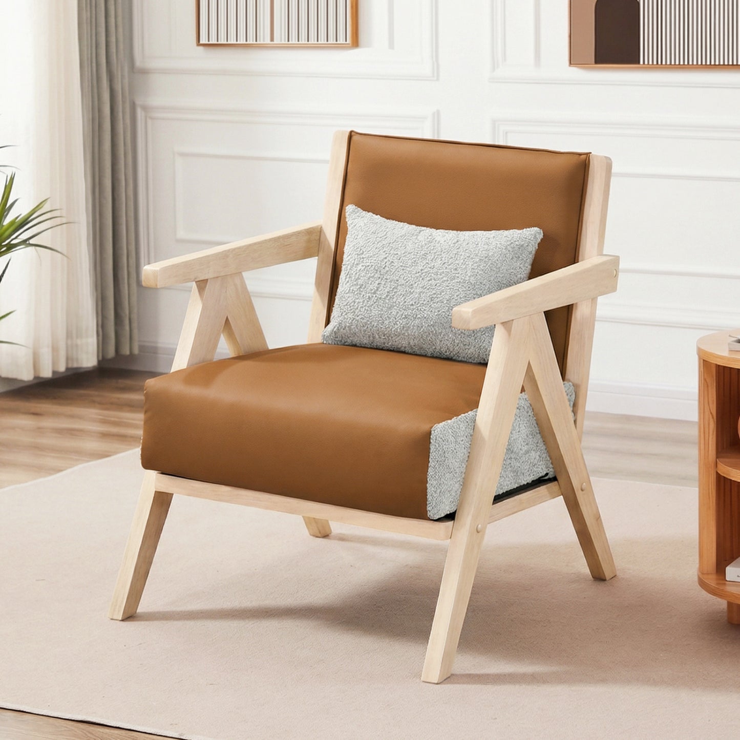 Mid-Century Modern Accent Chair with Rubber Wood Frame